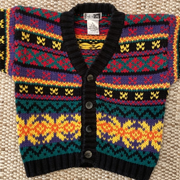 VNTG BabyGap Multi-Color Chunky Cotton V-Neck Cardigan Sweater UNISEX 12-18 mo - Picture 3 of 9